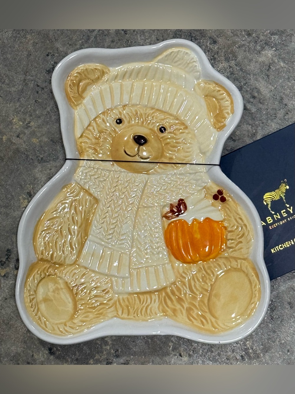 Dabney Lee Teddy Bear Pumpkin Ceramic Serving Tray/SpoonRest/Small Plate - NWT